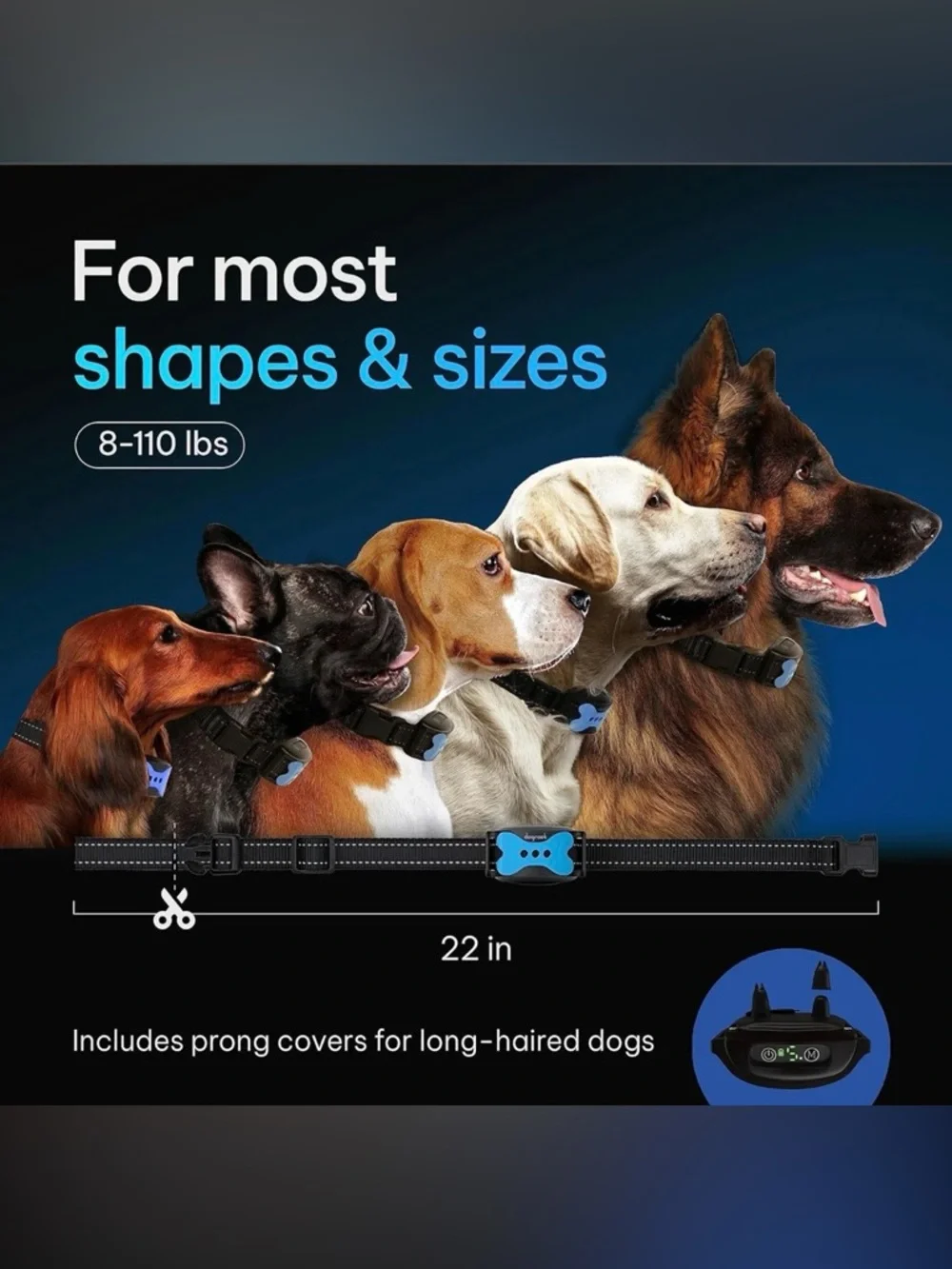 DogRook Remote Training Collar with Blue Anti-Bark Module and Black Strap